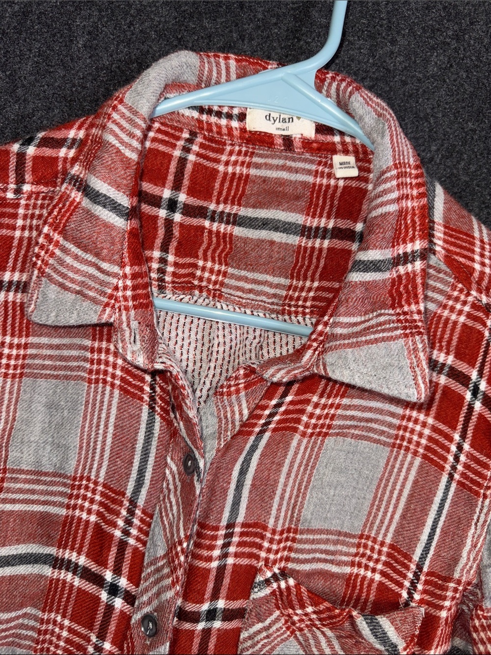 Dylan by True Grit Red Grey Plaid Button Down Flannel Shirt Small